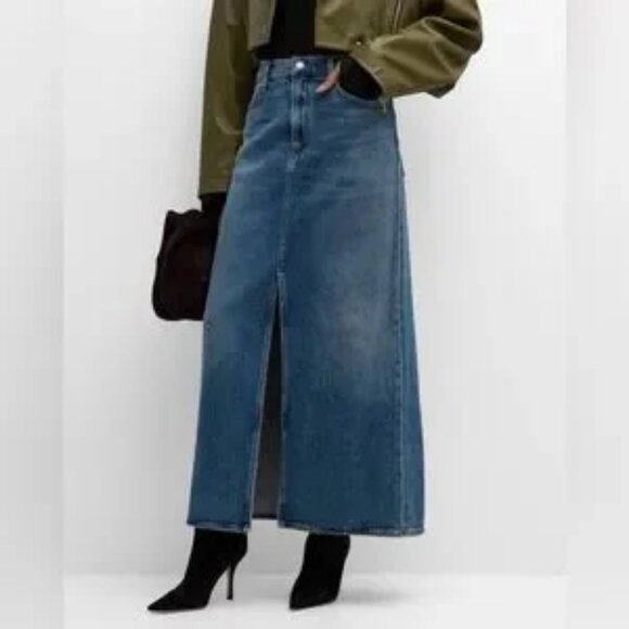 NWT Womens Agolde Blue Long Maxi Denim Leif Skirt 25 * - Picture 1 of 13